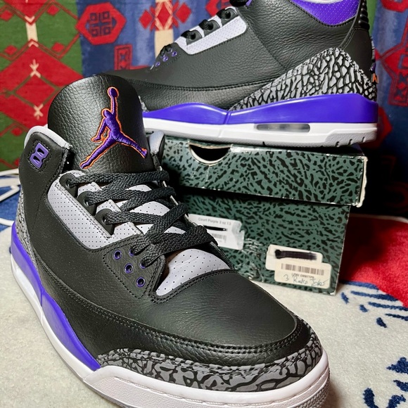 Air Jordan Retro 3 Black and Purple Sneakers Sz 13 - Picture 2 of 9